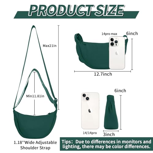 Nylon Crescent Crossbody Bag for Women Purses Trendy Men,Small Travel Sling Bag Hobo - color: Dark Green, size: Small
