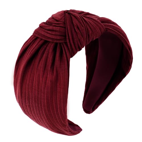 YISSION Wide Knotted Headbands for Women Non Slip Head Band Red Headband Fashion Top Knot Hairband Hair Accessories for Women Girls - color: Red