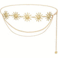 Christmas Waist Chain Belt Multilayer Gold Silver Sun Moon Chain Belt for Women Dress Body Belly Chain Metal Waist Chain（gold）