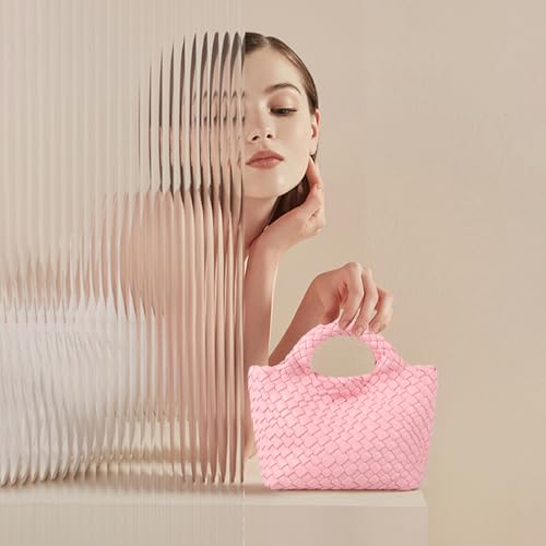 Woven Purses Bag for Women, Vegan Leather Handwoven Bags with Mini Handmade Purse - color: Pink
