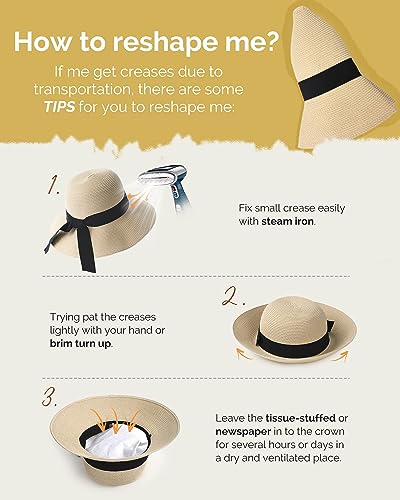 FURTALK Womens Beach Sun Straw Hat UV Protection Travel Packable Foldable Brim Summer UV Hat - color: Mix Beige-beige, size: Large-X-Large