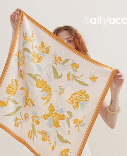 Dailyacc Hair Bandanas Scarf For Women Lightweight Fashion Neck Silk Satin Head Scarves For Sleeping Handbags Scarf - color: 15-yellow Flowers/27.5*27.5in