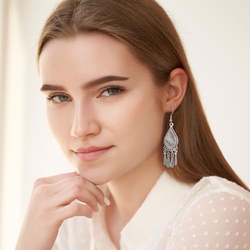 Glenmal 8 Pairs Jhumka Indian Earrings Metal Bohemian Chandelier Dangle Earring for Women(Retro)