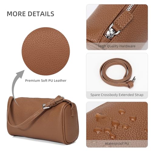 KouLi Buir PU Leather Crossbody Purse for Women Trendy Small Barrel Hobo Shoulder Handbag Lightweight Daily Purse - color: Brown