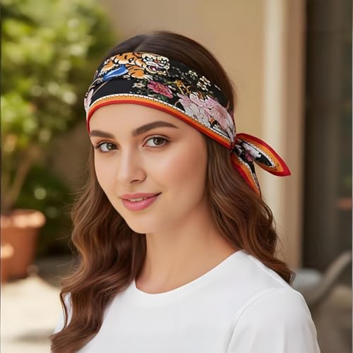 Premium Floral Scarf for Women 35x35 Square Silk Feel-Lightweight Scarves Headscarf Bandanas Wrapping Handbag - color: Tiger