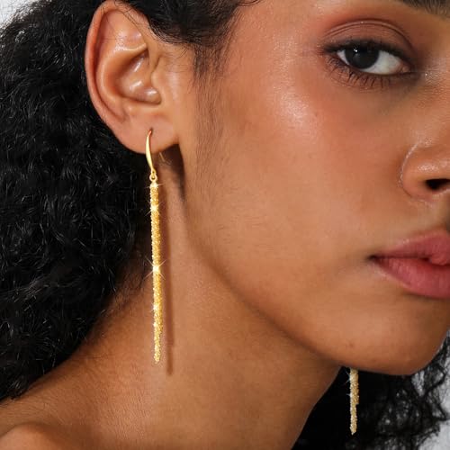 Long Dangle Earrings for Women 925 Sterling Silver/14K Gold Plated Tassel Chain Dangle Drop Earrings for Women Dainty Minimalist Dangling Drop Earrings for Prom Party Jewelry - style: Chain-1-Gold