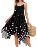 Chigant Women's 2026 Summer Dress Casual Boho Sundress Spaghetti Strap Swimwear Cover Up Beach Flowy Midi Vacation Dresses - color: Black Plum Blossom, size: Small
