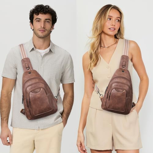 Leresas 10L Crossbody Sling Bag for Women Men Anti Theft Cross Body Fanny Pack Belt Bag Purse Gifts for Women Faux Leather, Brown - color: 10l-brown, size: 10L