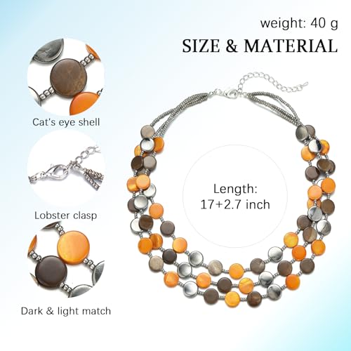 Noessla Layered Beaded Chunky Necklace for Women Boho Two-color Shell Statement Necklace Fashion Collar Costume Jewelry Gifts for Mum - color: Brown