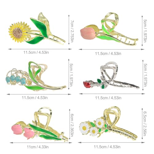 6 Pcs Flower Claw Clips for Women，Cute Hair Clips Large Strong Metal Butterfly Tulip Flower Hair Clips for Women Thick Thin Curly Hair Valentine's Day,Mother's Day,Christmas Gift..(STYLE A) - color: STYLE A