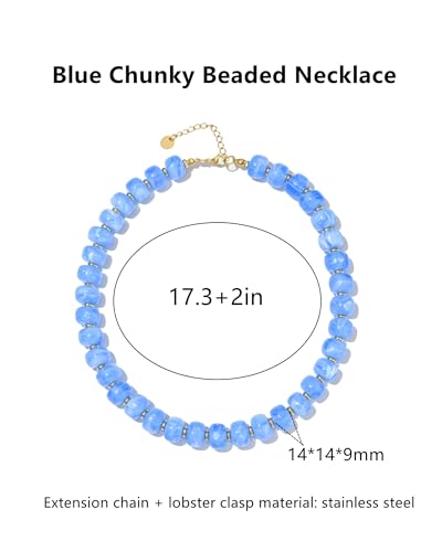 Chunky Beaded Statement Necklace for Women Trendy Colorful Boho Resin Bead Choker Necklaces Summer Handmade Jewelry Gifts Accessories - color: Blue - 1