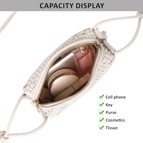 Woven Crossbody Bags for Women Handwoven Purses Vegan Leather Small Handbag Handmade Shoulderbag | Lightweight - color: Beige