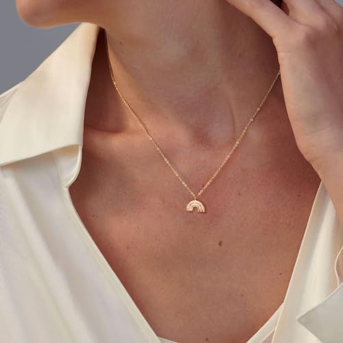 VRIUA Gold Necklace for Women - 14K Gold Plated Dainty Italian Horn Star of David Butterfly Bow Sun Lotus Volleyball Baseball Cowboy Boots Necklace Jewelry Everyday for Women - style: Rainbow