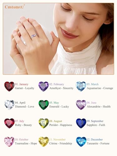 Custom4U Personalized 1-4 Birthstone Rings for Women Promise Rings for Her Sterling Silver Mothers Ring Customized Cubic Zirconia Stones Wedding/Valentine's Day/Mother's Day Jewelry Gift for Mom Wife - color: A-3 Names-gold