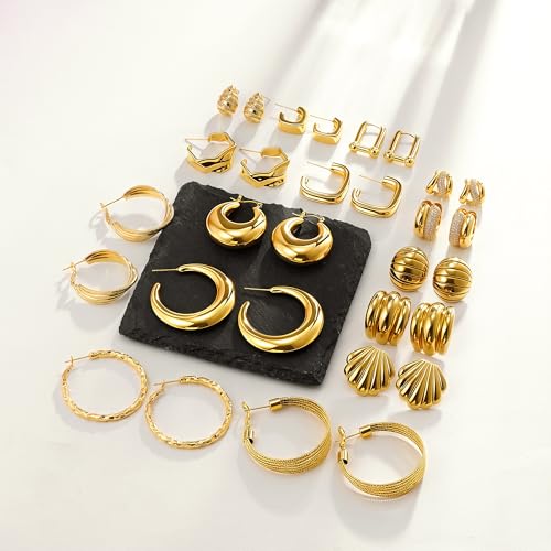 4 Pair Small Gold Hoop Earrings for Women Sensitive Ears - Hypoallergenic 14k Real Gold Plated Hoops Zirconia Cartilage Huggie Earrings Set Helix Piercing Earring Gold Jewelry for Women Gift - color: 1945 Hoop Gold
