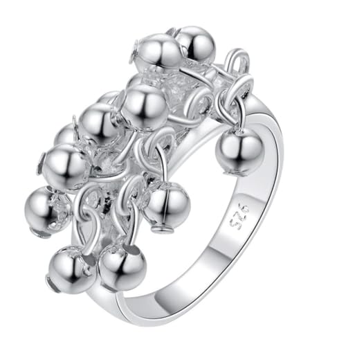 Fashion Dainty Women's S925 Sterling Silver Tassel Grape Dangle Drop Statement Band Ring