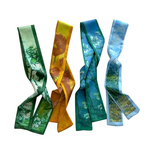 4/40 Pcs Hair Scarf for Women, 35"x2.36" Lightweight Silk Headband, Purse & Bag Scarves Gift Collection - color: Painterly