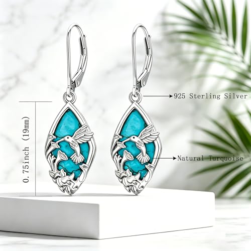 Natural Turquoise Earrings for Women Dangling 925 Sterling Silver Dangle Earrings Western Jewelry Christmas Gift for Sister Mother - style: I-Hummingbird Earrings