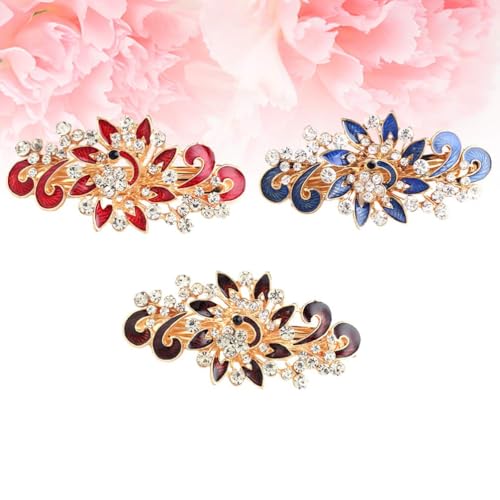 NYKKOLA Women's Multilayered Peacock Shaped Rhinestone French Barrette Hair Clip Blue - color: Blue