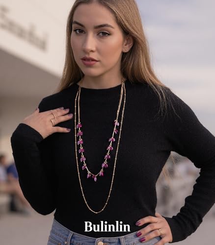 BULINLIN Layered Long Necklaces for Women Long Beaded Chain Necklace CostumeJewelry Mothers Day Gifts for Mom - color: Purple