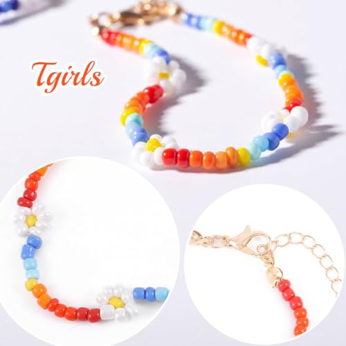 Tgirls Boho Ankle Bracelets for Women Beaded Anklets Chain Beachy Flower Foot Accessories - color: Colorful