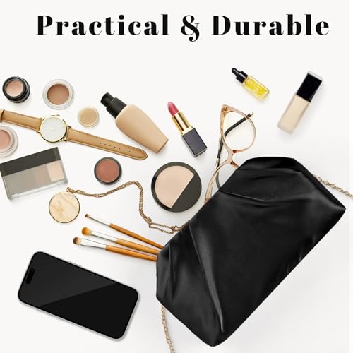 ERKOON Clutch Purse for Women Elegant Pleated Evening Bag Crossbody Shoulder Handbag Envelope Bag with 2 Detachable Chain - color: Black