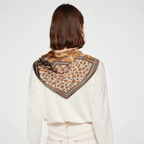 Relang Fashion Silk Satin Head Scarf for Women Hair Bandana Hair Scarf Wrap Neck Scarf for Women 27.5×27.5 inches - color: Brown Tiger Leopard Print