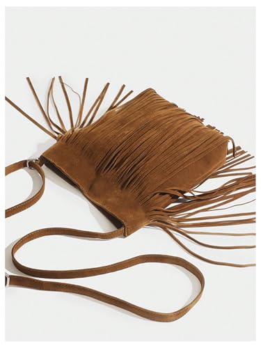 OYOANGLE Women's Fringe Bags Adjustable Strap Tassel Crossbody Bags Hippie Western Purse Cowgirl Shoulder Bag - color: Brown