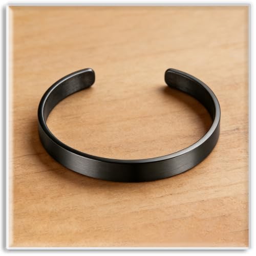 Xusamss Open Cuff Bracelet for Men Stainless Steel Wide Flat Bangle, Simple Mens Jewelry, Polished Steel Bracelet Band for Men, Wide Cuff Bracelet - color: Black