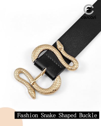 Women Leather Belt with Snake Buckle Fashion Women Belt for Jeans Pants Dresses - color: D-black, size: Fit Size 46"-49"