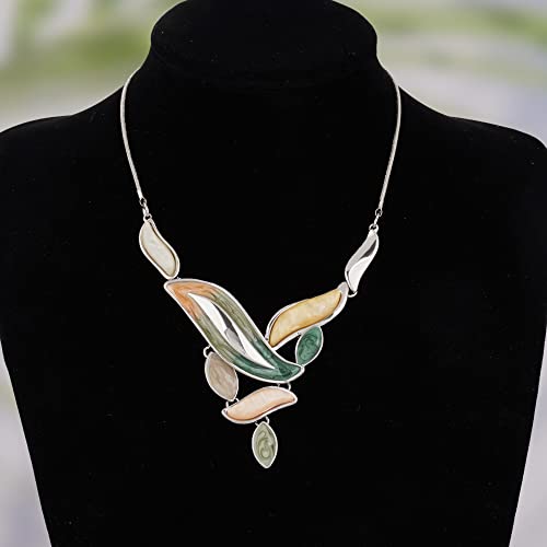 Vintage Chunky Statement Jewelry Set Retro Leaf Floral Geometric Bohemian Boho Bib Necklace Earring Set Fashion Costume Jewelry for Women Girls Wedding Party Prom Unique Gift - style: leaf wave-green yellow