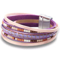 Fesciory Leather Wrap Bracelets for Women, Boho Leopard Multi-Layer Crystal Beads Cuff Bracelet Jewelry - color: Boho Braid(Pink)