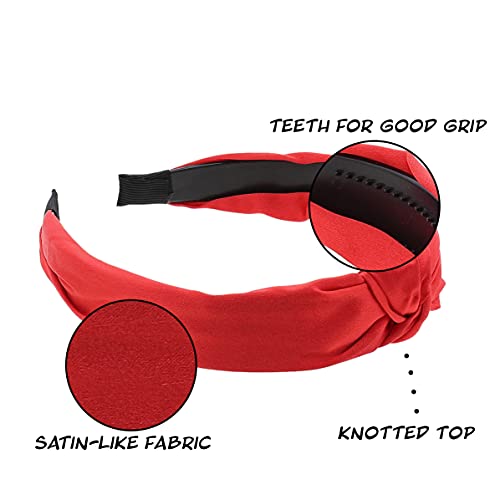 Motique Accessories Red Satin Knot Headband for Women - color: Red