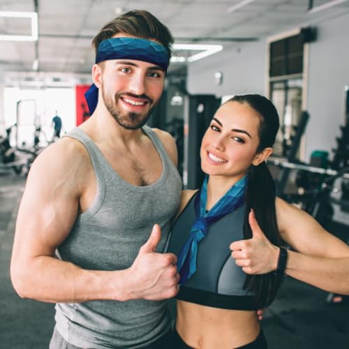 Sports Tie Headband Bandana Running Athletic Sweat Band Elastic Adjustable Sport Head Tie for Men Women Head Ties Ninja Tie Headbands Tennis Sweatbands Soccer Basketball Teams Running Head Band - color: Dark blue gradient