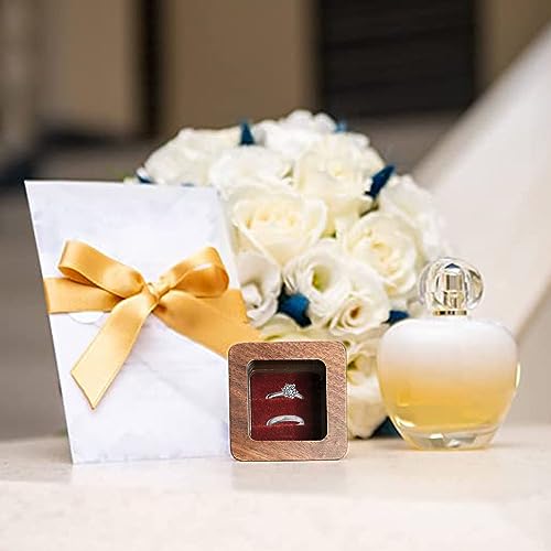 Wooden Ring box，Clear Skylight Ring Case,Solid Wood Square Jewelry Storage Box-ring bearer pillow for Wedding Ceremony, Engagement(red velvet) - color: Transparent skylight - 1 slot - Red velvet