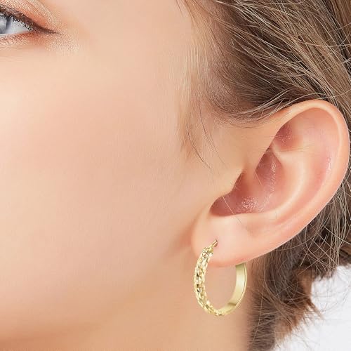 14K Gold Hoop Earrings, Gold Hoop Earrings for Women Trendy, Dainty Gold Vermeil Earrings Hoops, 14K Gold Plated 925 Sterling Silver, 25mm