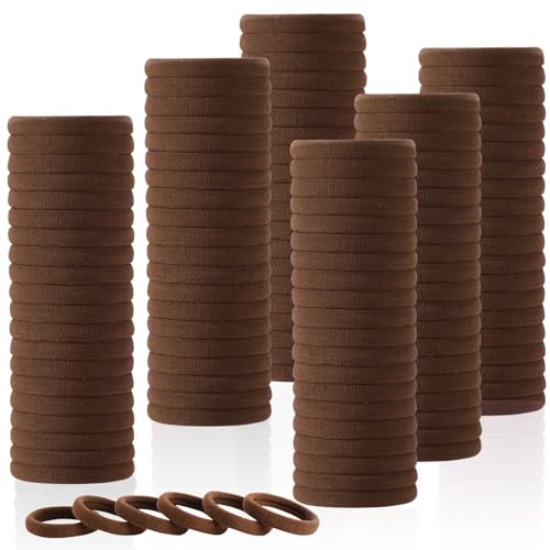 LuSeren 120 Pcs No Damage Hair Ties for Thick Hair, Large Soft Seamless Nylon Hair Elastics for Women, Ponytail Holders, Hair Accessories – brown - color: Brown