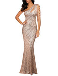 Women One Shoulder 1920s Plus Size Formal Dress Tassels Sleeve Sequins Gatsby Maxi Evening Gown - color: A-gold, size: X-Small