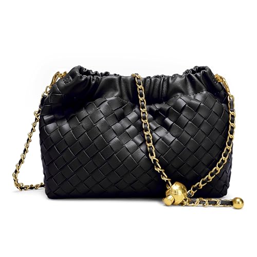 Joryin Woven Women's Crossbody Bag & Evening Purse, Trendy Dumpling Clutch & Hobo Cloud Shoulder Bag Trendy Dumpling Clutch - color: Woven Leather-black