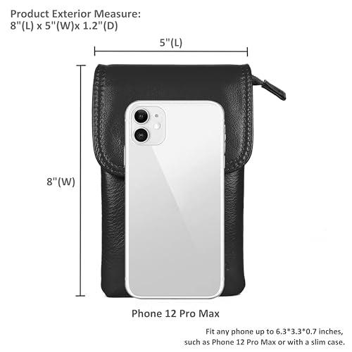 befen Genuine Leather Small Crossbody Bags for Women Cell Phone Bag Cross Body Purses,Silver Zipper - color: Black
