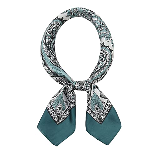 RIIQIICHY Women Head Hair Scarf Like Satin Silk Scarf Sleeping Hair Wrapping Night 27.5" - color: Black/White/Turquoise