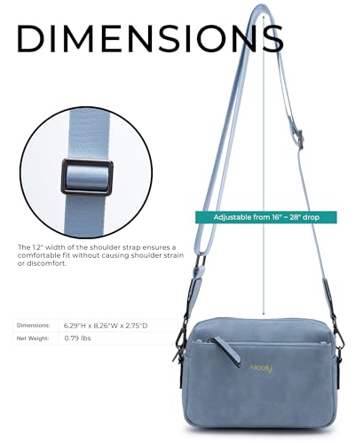 Alldaily Small Triple Zip Crossbody Purse for Women, Vegan Leather Phone Bag with Wide Shoulder Strap - color: Blue