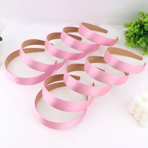 Wecoe 10 Pack Pink Headbands 1 Inch Wide Satin Headbands Women Non Slip Fashion Plain Head Bands Solid Hair Bands DIY Valentine's Day Hair Accessories for Women Girls Diademas Para Mujer - color: Pink