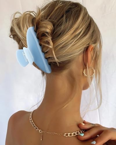 MAORULU Cute Claw Clip for Women – 4.3'' Large Acetate Hair Clips for Thick Thin Curly Long Hair, Durable Hair Clamps Non-slip Jaw Clip, Strong Hold, Stylish French Design (Blue) - color: Blue