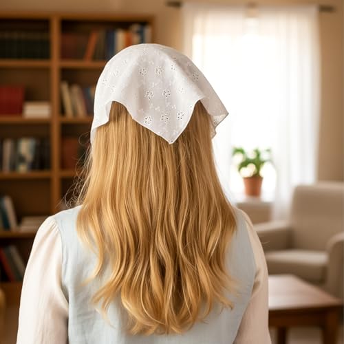 White Bandana Headband, White Head Scarf Adjustable Lace Head Scarf Headband Cute Triangle Headbands for Women’s Hair Cute Adjustable Bandanas for Women