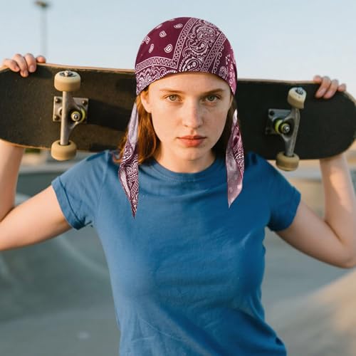 Ababalaya Chemo Headwear for Women Softer Headcover with Longer Tails, Breathable Skull Cap Non-Slip Sleep Beanie - color: Redpaisley
