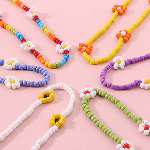 Beaded Choker Necklaces For Women Vsco Boho Handmade Flower Necklace Cherry Cute Necklace For Teen Girls Beach Necklace Set 6 Pieces - color: StyleA-02