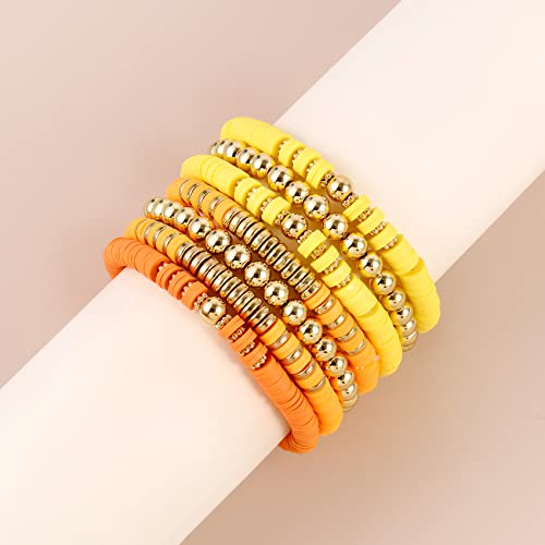 Elegance 11 designs Heishi Beaded Bracelets For Women Polymer Clay Colorful Surfer Stackable Beads Boho Bracelet Summer Beach Jewelry - color: Orange