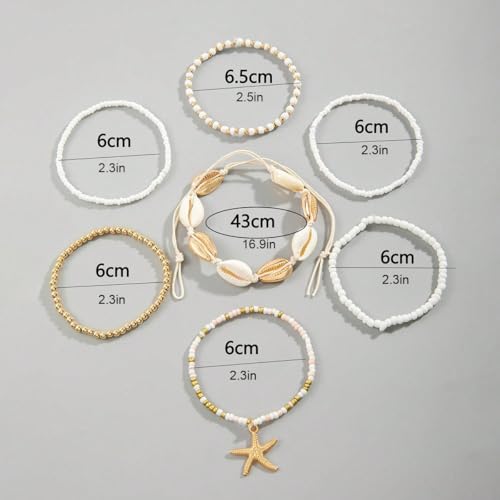 Handmade Summer Turtle Starfish Bracelets Bohemian Beaded Seashell Bracelets Set Adjustable Waterproof Summer Beach Surfer Bracelets Summer Vacation Jewelry Bahamas Souvenirs - color: Gold