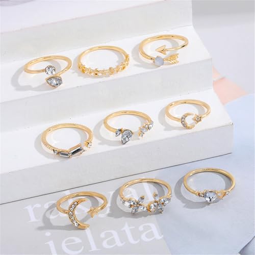 Knuckle Rings Set for Women,Simple Dainty Stackable Finger Ring Pack Minimalist Cute Butterfly Moon Heart Rings Boho Statement Jewelry Size Mixed - style: Style-B